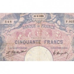 F 14-35 - 31/08/1922 - 50 francs - Bleu et rose - Série F.9250 - Etat : TB