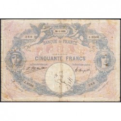 F 14-36 - 20/03/1923 - 50 francs - Bleu et rose - Série J.9586 - Etat : B+