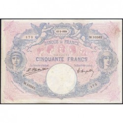 F 14-37 - 13/02/1924 - 50 francs - Bleu et rose - Série W.10362  (remplacement) - Etat : TTB
