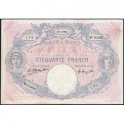 F 14-37 - 13/02/1924 - 50 francs - Bleu et rose - Série W.10362 - Remplacement - Etat : TTB