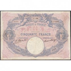 F 14-39 - 03/07/1926 - 50 francs - Bleu et rose - Série C.11809 - Etat : TTB-