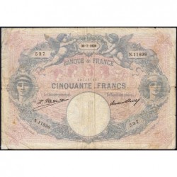 F 14-39 - 30/07/1926 - 50 francs - Bleu et rose - Série N.11898 - Etat : B+