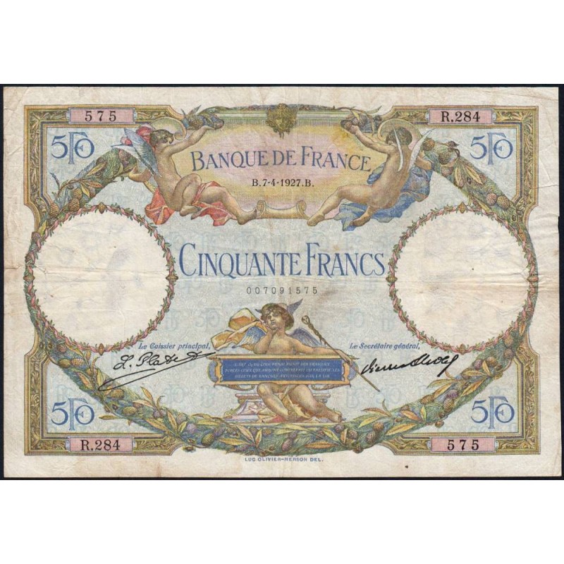 F 15-01 - 07/04/1927 - 50 francs - Merson - Série R.284 - Etat : TB