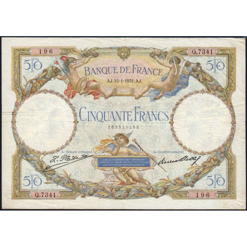 F 16-02 - 15/01/1931 - 50 francs - Merson - Série Q.7341 - Etat : TB+