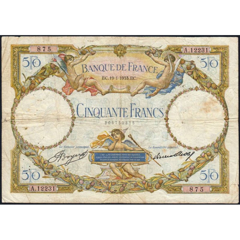 F 16-04 - 19/01/1933 - 50 francs - Merson - Série A.12231 - Etat : TB-