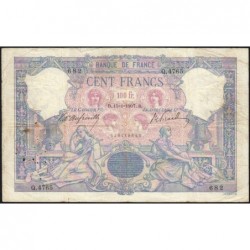 F 21-21 - 15/01/1907 - 100 francs - Bleu et rose - Série Q.4765 - Etat : TB