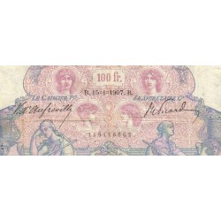 F 21-21 - 15/01/1907 - 100 francs - Bleu et rose - Série Q.4765 - Etat : TB