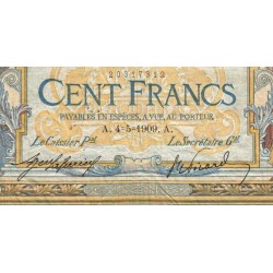 F 22-02 - 04/05/1909 - 100 francs - Merson avec LOM - Série S.813 - Etat : TB-