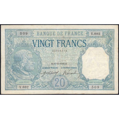 F 11-01 - 10/11/1916 - 20 francs - Bayard - Série V.882 - Etat : TTB