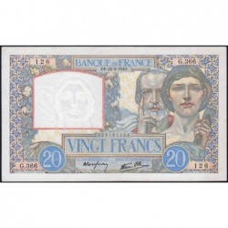 F 12-02 - 22/02/1940 - 20 francs - Science et Travail - Série G.366 - Etat : SUP à SUP+