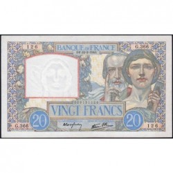 F 12-02 - 22/02/1940 - 20 francs - Science et Travail - Série G.366 - Etat : SUP à SUP+