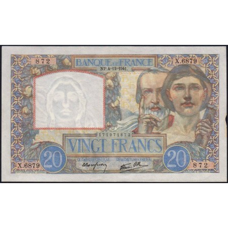 F 12-20 - 04/12/1941 - 20 francs - Science et Travail - Série X.6879 - Etat : SUP+