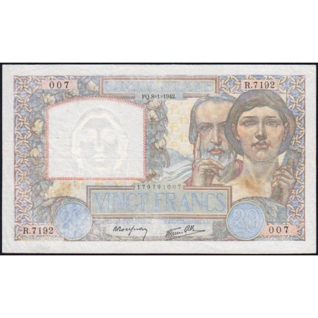 F 12-21 - 08/01/1941 - 20 francs - Science et Travail - Série R.7192 - Etat : TB