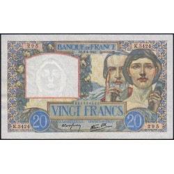 F 12-13 - 03/04/1941 - 20 francs - Science et Travail - Série K.3424 - Etat : SUP à SUP+