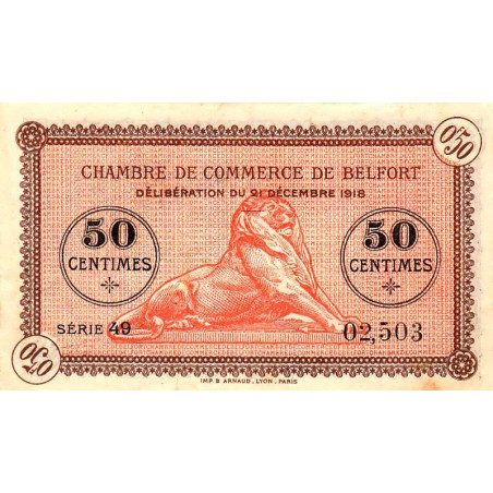 Belfort - Pirot 23-48b - 50 centimes - Série 49 - 21/12/1918 - Etat : TTB