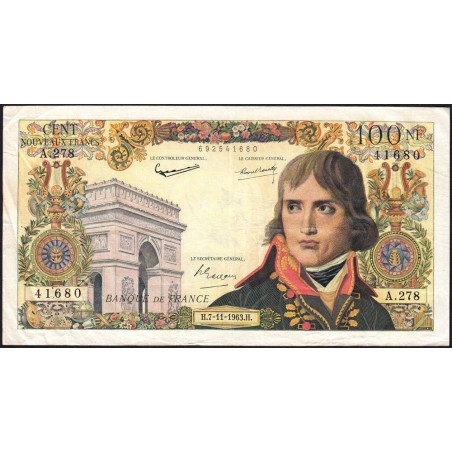 F 59-24 - 07/11/1963 - 100 nouv. francs - Bonaparte - Série A.278 - Etat : TTB