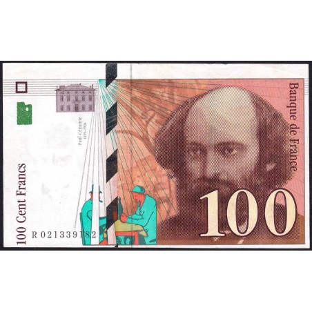 F 74-01v - 1998 - 100 francs - Cézanne - Série R - Découpe fortement décalée - Etat : SUP