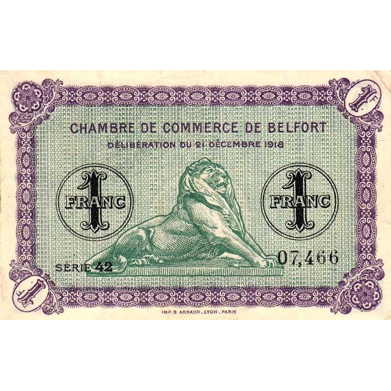 Belfort - Pirot 23-50 - 1 franc - Série 42 - 21/12/1918 - Etat : SUP-