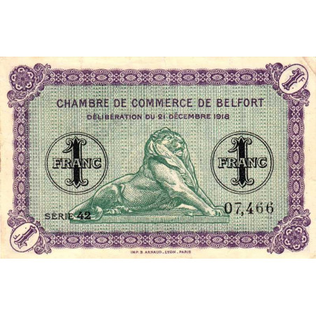 Belfort - Pirot 23-50 - 1 franc - Série 42 - 21/12/1918 - Etat : SUP-