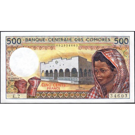 Comores - Pick 10a_1 - 500 francs - Série E.2 - 1986 - Etat : pr.NEUF