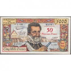 F 54-02 - 05/03/1959 - 50 nouv. francs sur 5000 francs - Henri IV - Série Z.100 - Etat : TTB à TTB+