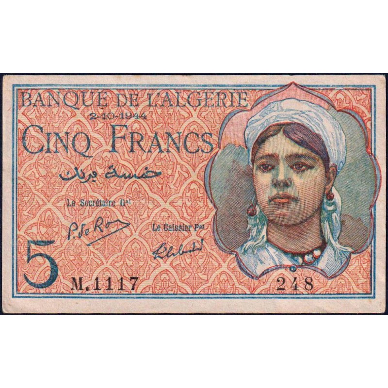 Algérie - Pick 94b - 5 francs - Série M.1117 - 02/10/1944 - Etat : SUP