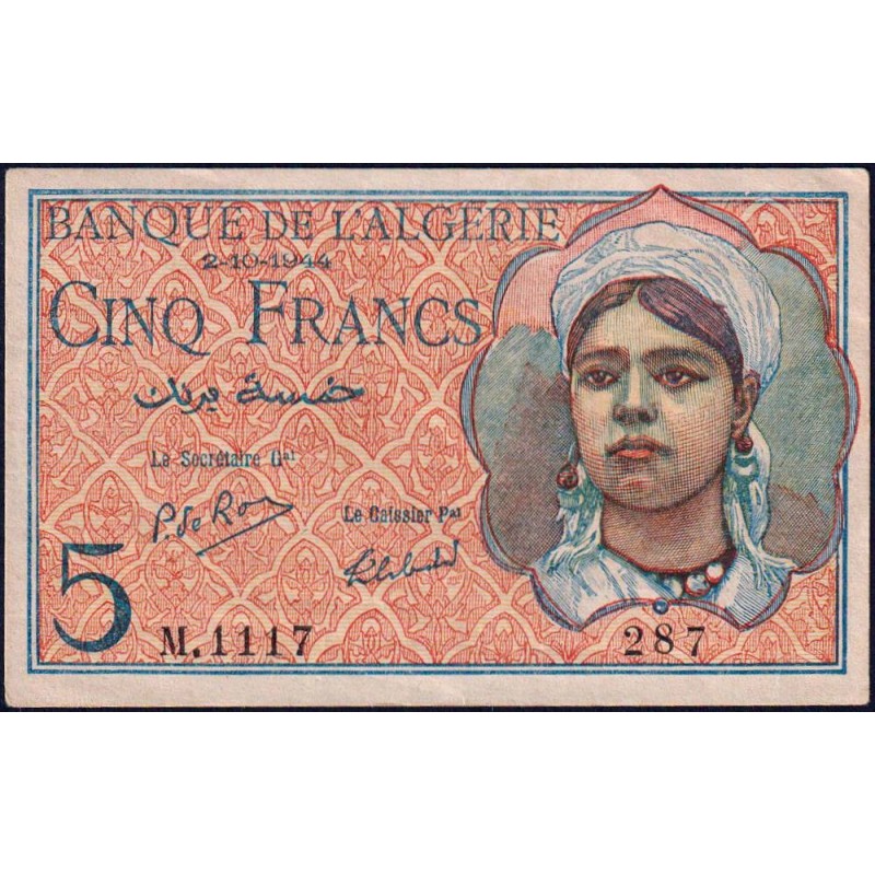 Algérie - Pick 94b - 5 francs - Série M.1117 - 02/10/1944 - Etat : SUP