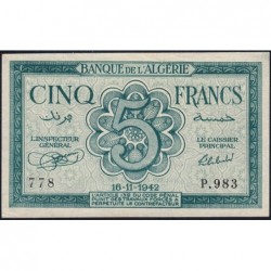 Algérie - Pick 91 - 5 francs - Série P.983 - 16/11/1942 - Etat : SPL
