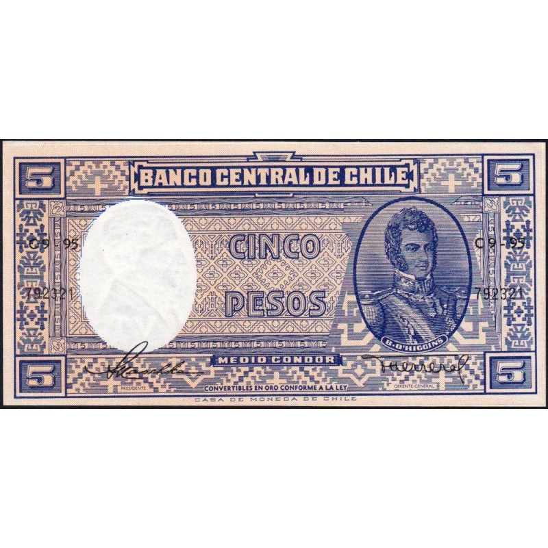Chili - Pick 119_1 - 5 pesos (1/2 condor) - Série C9-95 - 1958 - Etat : NEUF