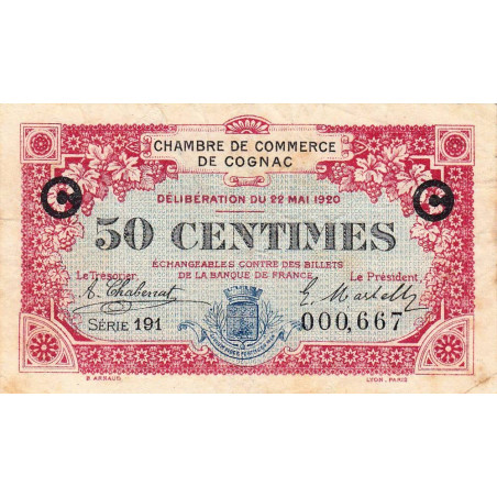 Cognac - Pirot 49-9 - 50 centimes - Série 191 - 22/05/1920 - Etat : TB
