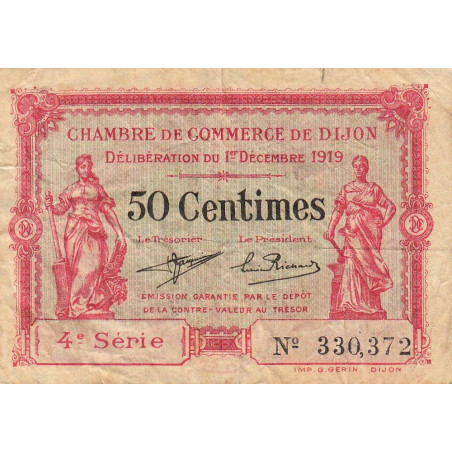 Dijon - Pirot 53-17 - 50 centimes - 4e série - 01/12/1919 - Etat : TB