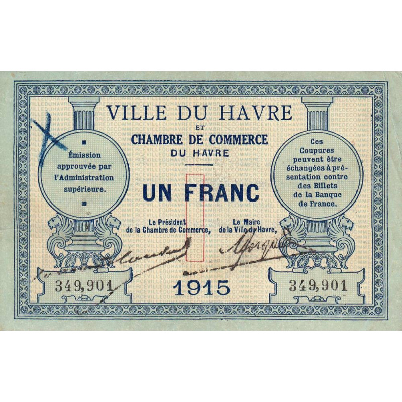 Le Havre - Pirot 68-10 - 1 franc - 1915 - Etat : TTB