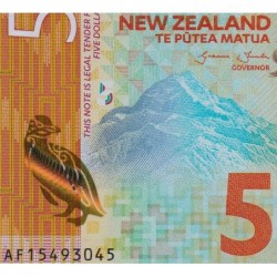 Nouvelle Zélande - Pick 191a - 5 dollars - Série AF - 2015 - Polymère - Etat : NEUF