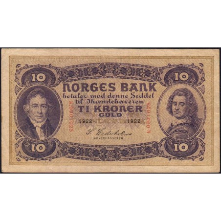 Norvège - Pick 8b - 10 kroner - Série K - 1922 - Etat : TTB+