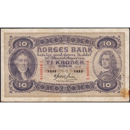 Norvège - Pick 8c - 10 kroner - Série Y - 1939 - Etat : TTB