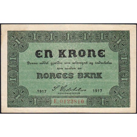 Norvège - Pick 13a_1 - 1 krone - Série E - 1917 - Etat : SUP