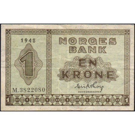 Norvège - Pick 15b - 1 krone - Série M - 1948 - Etat : TB+ à TTB