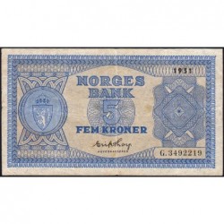 Norvège - Pick 25d - 5 kroner - Série G - 1951 - Etat : TTB