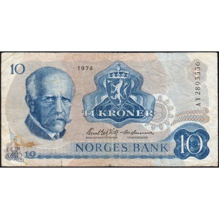 Norvège - Pick 36b - 10 kroner - Série AY - 1974 - Etat : TB