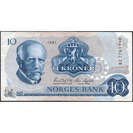 Norvège - Pick 36c - 10 kroner - Série BC - 1981 - Etat : TTB