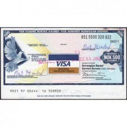 Norvège - Chèque de voyage - Norwegian Banks - 500 kroner - 1998 - Etat : TTB