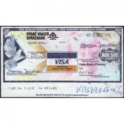 Norvège - Chèque de voyage - Union Bank of Norway - 500 kroner - 1998 - Etat : B+