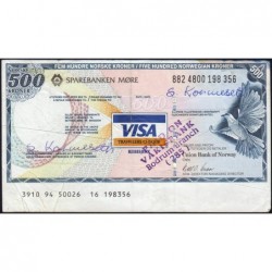 Norvège - Chèque de voyage - Union Bank of Norway - 500 kroner - 1998 - Etat : TB+