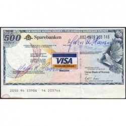 Norvège - Chèque de voyage - Union Bank of Norway - 500 kroner - 1998 - Etat : TB