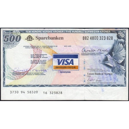 Norvège - Chèque de voyage - Union Bank of Norway - 500 kroner - 1998 - Etat : TB+