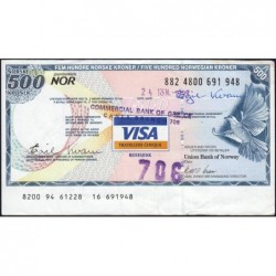 Norvège - Chèque de voyage - Union Bank of Norway - 500 kroner - 1998 - Etat : TTB