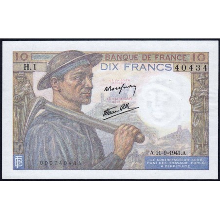 F 08-01 - 11/09/1941 - 10 francs - Mineur - Série H.1 - Etat : SPL