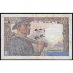 F 08-03 - 11/06/1942 - 10 francs - Mineur - Série D.6 - Etat : TB+
