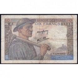 F 08-03 - 11/06/1942 - 10 francs - Mineur - Série W.6 - Remplacement - Etat : TB