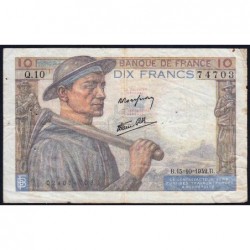 F 08-04 - 15/10/1942 - 10 francs - Mineur - Série Q.10 - Etat : TB